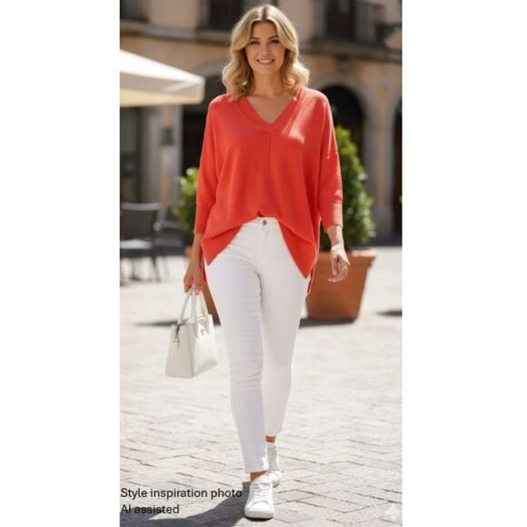 ANN TAYLOR - Silk blend - Comfy orange pullover v-neck dolman sweater - Picture 2 of 8